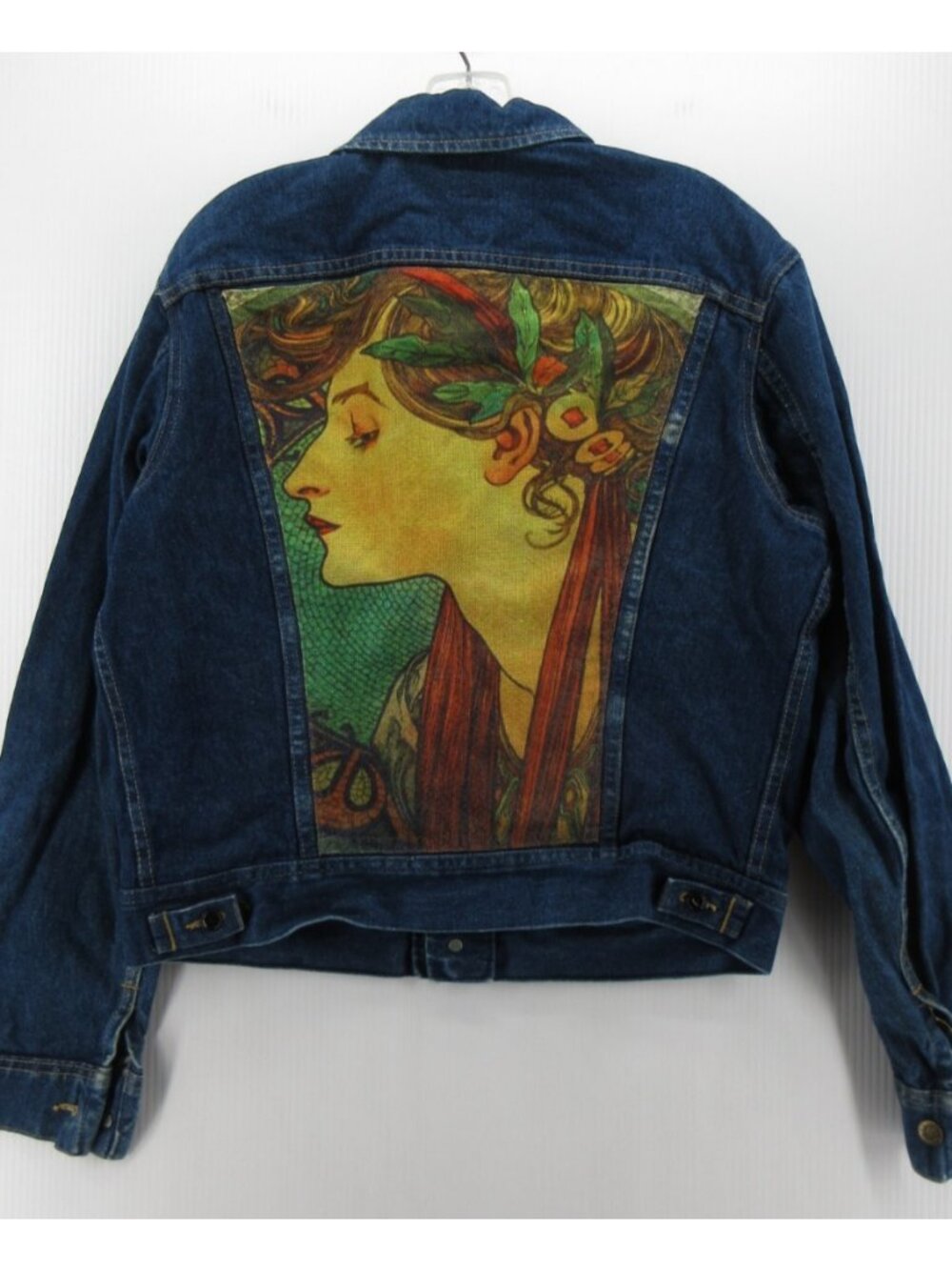 VINTAGE Lee Jacket Medium Trucker PATD Denim Art Nouveau 70s 80s USA *